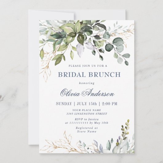 Waterverf Eucalyptus groen BRIDAL brunch Kaart (Voorkant)
