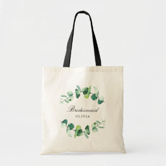 Waterverf Eucalyptus groen bruidsmeisje Naam Tote Bag