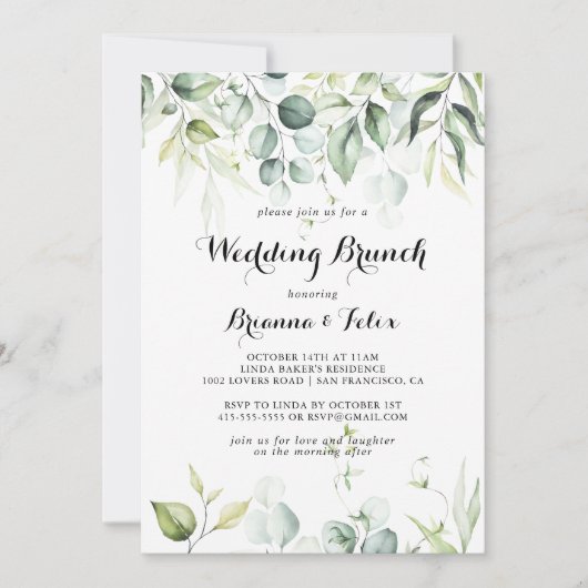 Waterverf Eucalyptus groen bruiloft brunch Kaart (Voorkant)