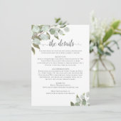 Waterverf Eucalyptus & groen Bruiloft Details Informatiekaartje (Staand voorkant)