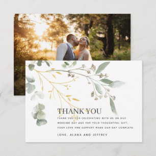 Waterverf eucalyptus groen bruiloft foto bedankkaart
