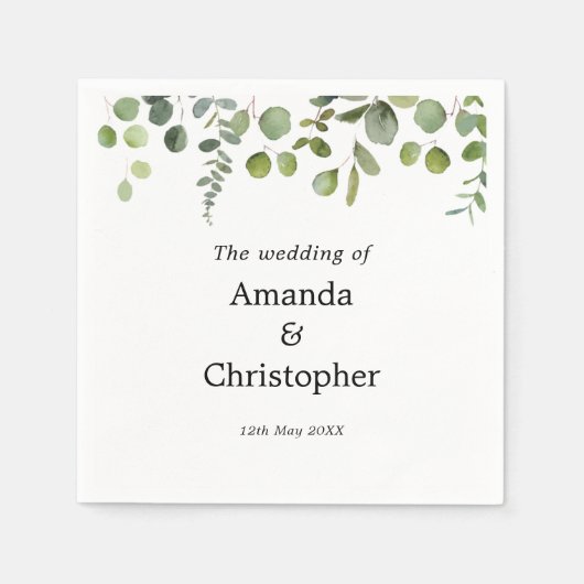 Waterverf Eucalyptus groen bruiloft Servet (Voorkant)