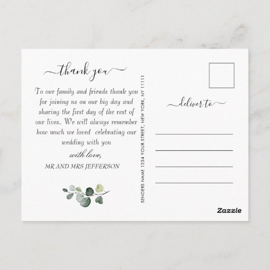 Waterverf Eucalyptus groen dank u bruiloft Briefkaart (Achterkant)