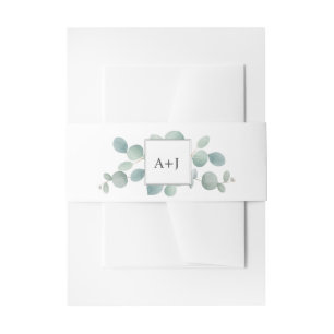 Waterverf Eucalyptus groen en Initialen Uitnodigingen Wikkel