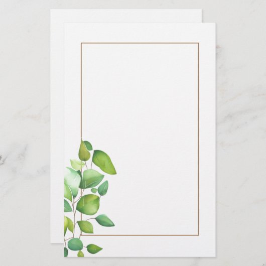 Waterverf eucalyptus groen gebladerte briefpapier (Voorkant / Achterkant)