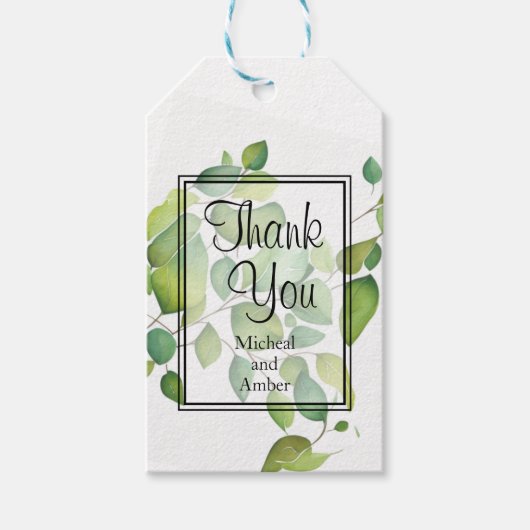 Waterverf eucalyptus groen gebladerte groene blade cadeaulabel (Voorkant)