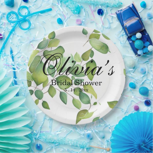 Waterverf eucalyptus groen gebladerte papieren bordje (Feest)