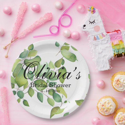 Waterverf eucalyptus groen gebladerte papieren bordje (Feest)