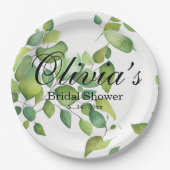 Waterverf eucalyptus groen gebladerte papieren bordje (Voorkant)