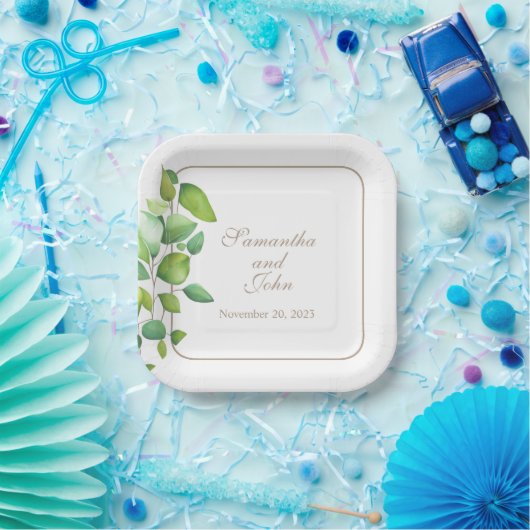 Waterverf eucalyptus groen gebladerte papieren bordje (Feest)