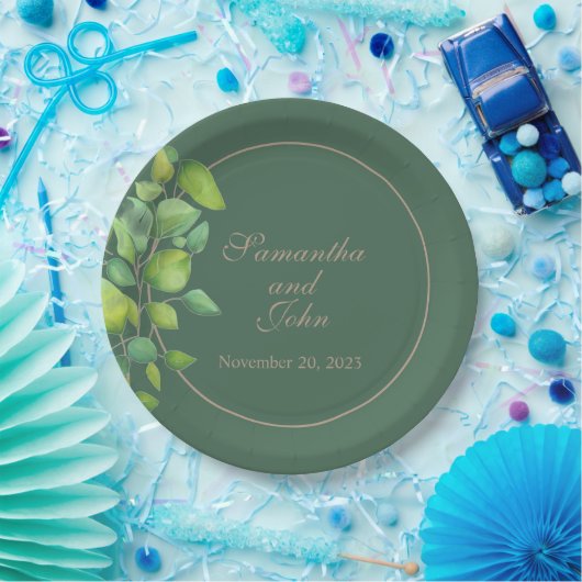 Waterverf eucalyptus groen gebladerte papieren bordje (Feest)