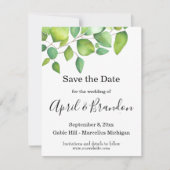 Waterverf eucalyptus groen gebladerte save the date (Voorkant)