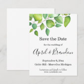 Waterverf eucalyptus groen gebladerte save the date (Voorkant / Achterkant)