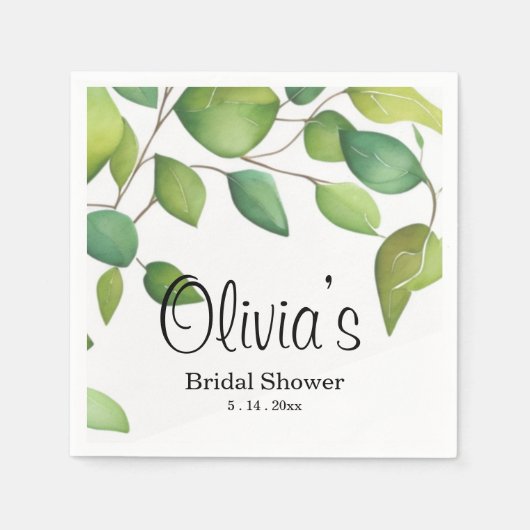 Waterverf eucalyptus groen gebladerte servet (Voorkant)