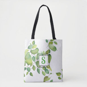 Waterverf eucalyptus groen gebladerte tote bag