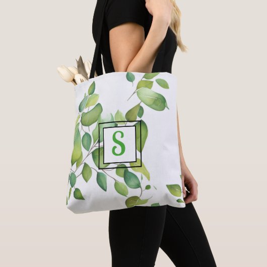 Waterverf eucalyptus groen gebladerte tote bag (Dichtbij)