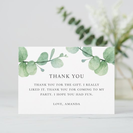 Waterverf eucalyptus. Groen gebladerte verjaardag Bedankkaart (Staand voorkant)