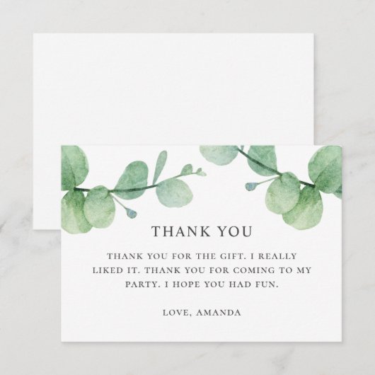 Waterverf eucalyptus. Groen gebladerte verjaardag Bedankkaart (Voorkant / Achterkant)