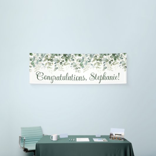 Waterverf Eucalyptus Groen Gefeliciteerd Spandoek (Beurs)