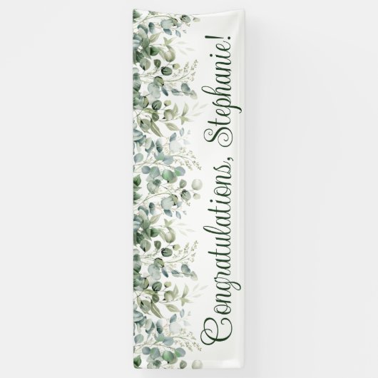 Waterverf Eucalyptus Groen Gefeliciteerd Spandoek (Verticaal)