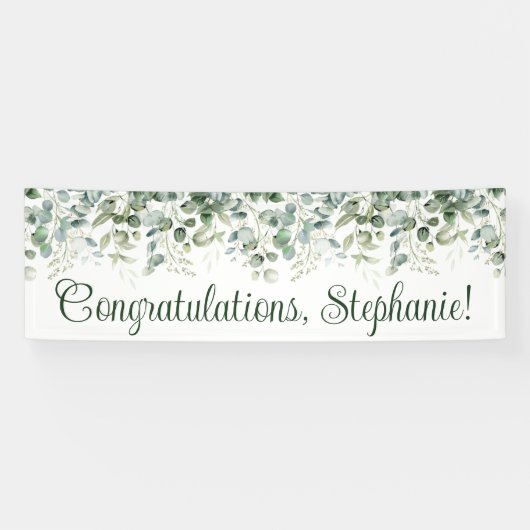 Waterverf Eucalyptus Groen Gefeliciteerd Spandoek (Horizontaal)