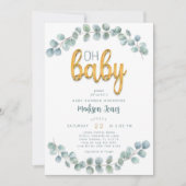 Waterverf Eucalyptus groen goud Baby shower Kaart (Voorkant)