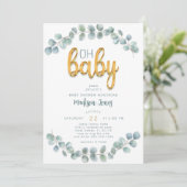 Waterverf Eucalyptus groen goud Baby shower Kaart (Staand voorkant)