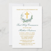 Waterverf Eucalyptus Groen Goud Eerste Communie Kaart (Voorkant)