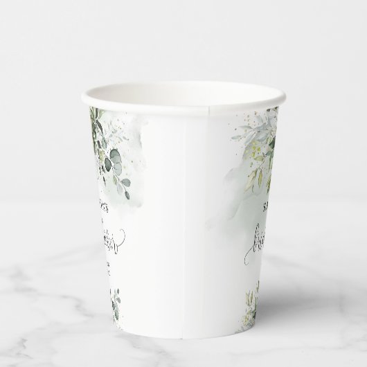 Waterverf eucalyptus groen goud vrijgezellenfeest papieren bekers (Rechts)