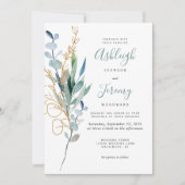 Waterverf Eucalyptus Groen Gouden Bruiloft Kaart (Voorkant)