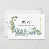 Waterverf Eucalyptus groen gouden bruiloft maaltij RSVP Kaartje (Voorkant)
