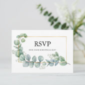 Waterverf Eucalyptus groen gouden bruiloft maaltij RSVP Kaartje (Staand voorkant)