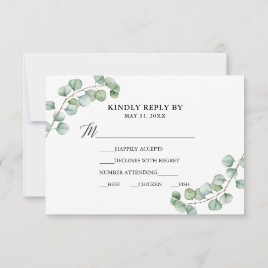 Waterverf Eucalyptus groen gouden bruiloft maaltij RSVP Kaartje (Achterkant)