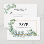 Waterverf Eucalyptus groen gouden bruiloft maaltij RSVP Kaartje (Voorkant / Achterkant)