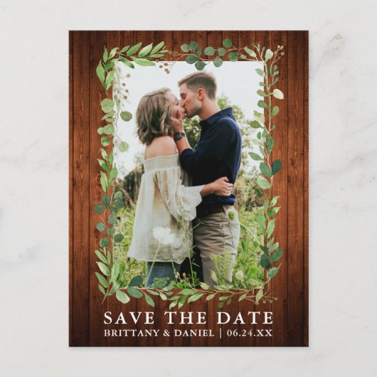 Waterverf Eucalyptus groen hout Save the date Briefkaart (Voorkant)