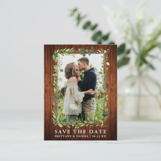 Waterverf Eucalyptus groen hout Save the date Briefkaart (Staand voorkant)