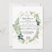 Waterverf Eucalyptus groen in goud Baby shower Kaart (Voorkant)