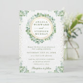 Waterverf Eucalyptus groen krans bruiloft Kaart (Staand voorkant)