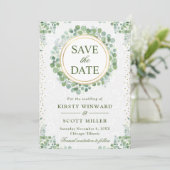 Waterverf Eucalyptus groen krans bruiloft Save The Date (Staand voorkant)