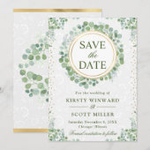 Waterverf Eucalyptus groen krans bruiloft Save The Date (Voorkant / Achterkant)