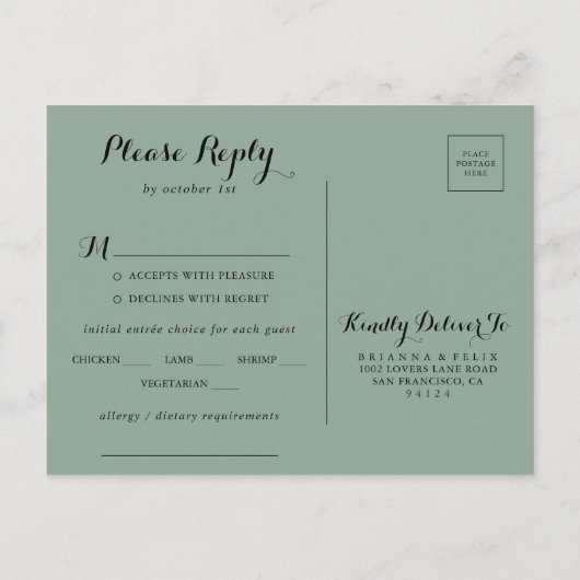 Waterverf Eucalyptus Groen Menu Keuze RSVP (Achterkant)