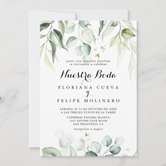 Waterverf Eucalyptus groen Nuestra Boda Kaart (Voorkant)