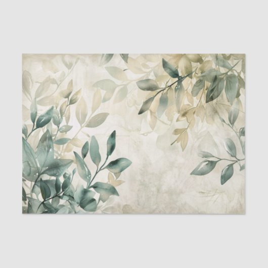 Waterverf Eucalyptus groen op crème decoupage Tissuepapier (Voorkant)