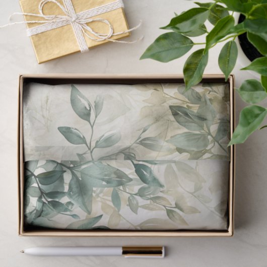 Waterverf Eucalyptus groen op crème decoupage Tissuepapier (Geschenk)