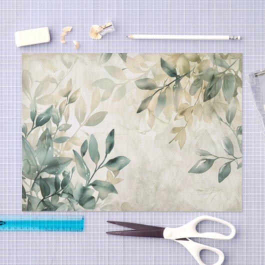 Waterverf Eucalyptus groen op crème decoupage Tissuepapier (Craft)