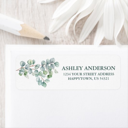 Waterverf Eucalyptus groen retouradres Etiket (Insitu)