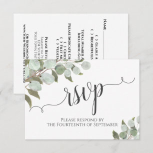 Waterverf Eucalyptus & Groen Rustiek Bruiloft RSVP Kaartje