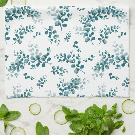 Waterverf eucalyptus groen theedoek (Gevouwen)