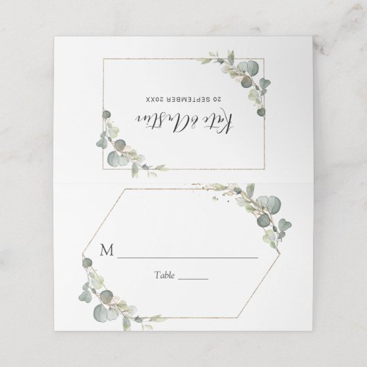 Waterverf eucalyptus groen trouwtafel plaatskaartje (Buitenkant ongevouwen)
