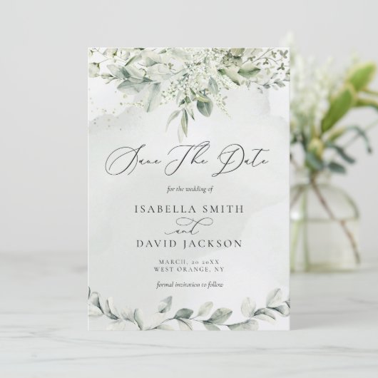 Waterverf Eucalyptus groen tuin botanisch Save The Date (Staand voorkant)